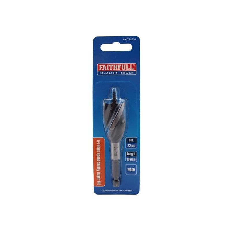 Faithfull Tri-Point Speed Auger Bit 22mm Stubby Faithfull - Dynamic Drive