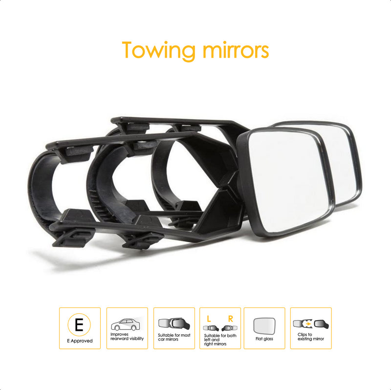 2x Caravan Towing Mirrors Car Van Wing Mirrors Extension Mirror Pair Flat Glass Ring Automotove  - Dynamic Drive
