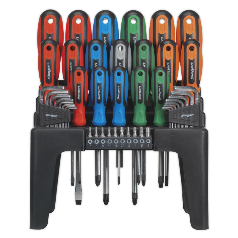 Siegen 44 Piece Screwdriver Allen Key Torx Hex & Bit Tool Set & Storage Stand Seigen by Sealey  - Dynamic Drive