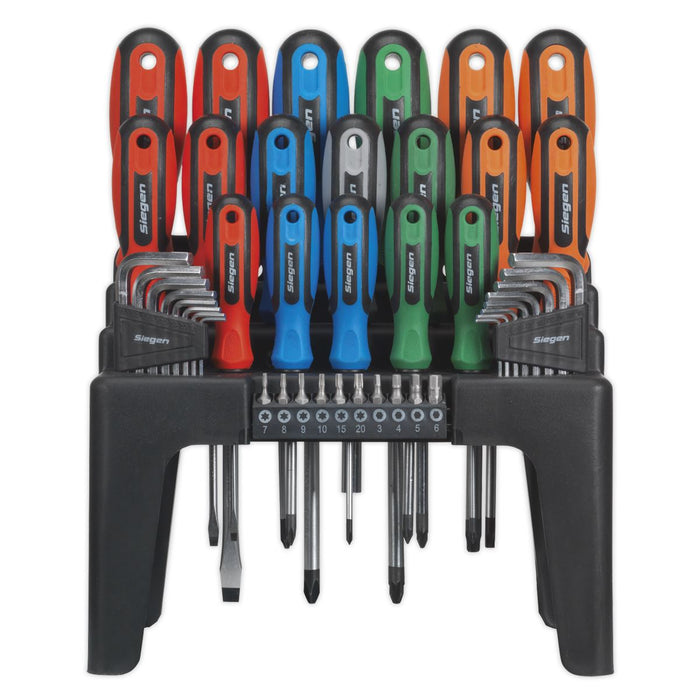 Siegen 44 Piece Screwdriver Allen Key Torx Hex & Bit Tool Set & Storage Stand Seigen by Sealey  - Dynamic Drive