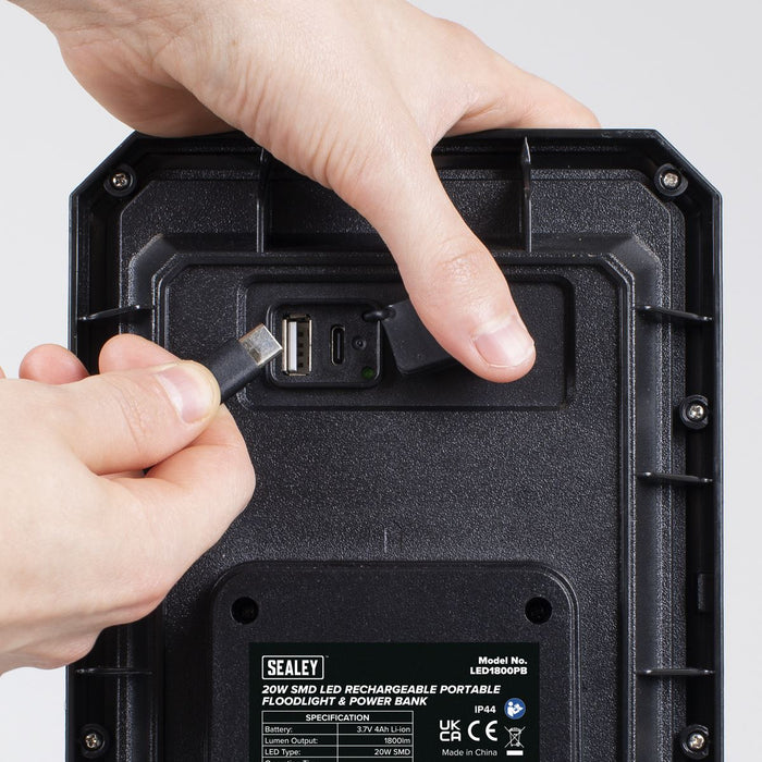 Sealey Rechargeable Portable Floodlight & Power Bank 20W SMD LED LED1800PB Sealey - Dynamic Drive