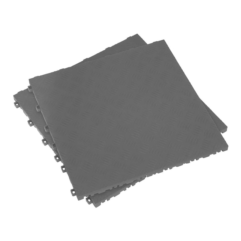 Sealey Polypropylene Floor Tile 400 x 400mm Grey Treadplate Pack of 9 FT3G Sealey - Dynamic Drive