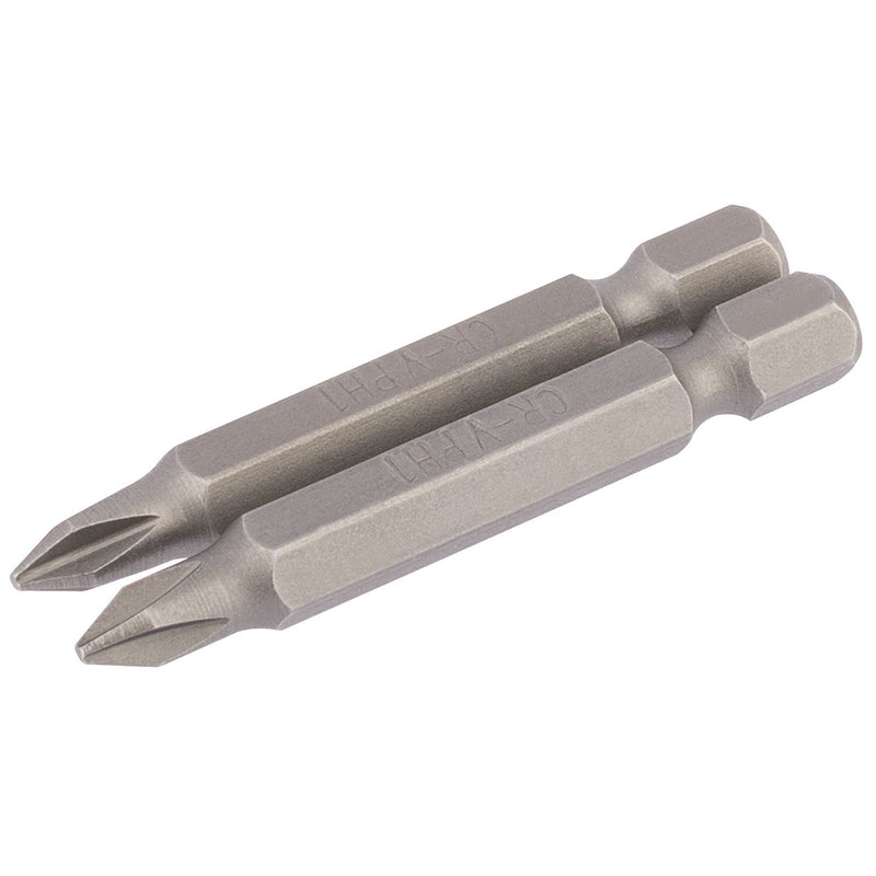 Draper Cross Slot Insert Bit, 1/4" Hex, 50mm Long, No.1 (Pack of 2) 64232 Draper - Dynamic Drive