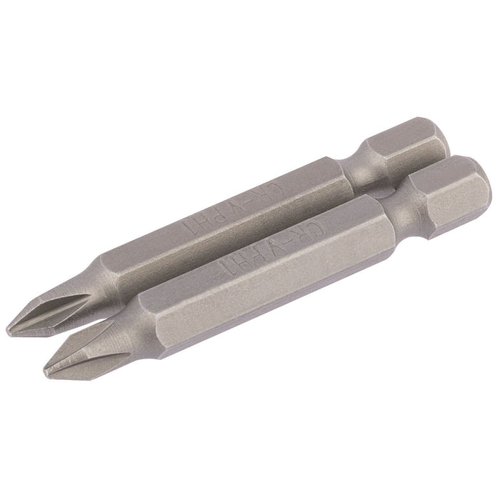 Draper Cross Slot Insert Bit, 1/4" Hex, 50mm Long, No.1 (Pack of 2) 64232 Draper - Dynamic Drive