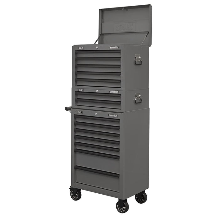 Superline PRO Topchest Mid-Box Tool Chest & Rollcab Combination 14 Drawer Grey Superline Pro - Dynamic Drive