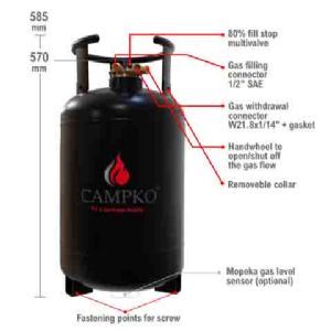 Campko Refillable Gas Bottle 30 Litres With 80% Multivalve 109664 Campko - Dynamic Drive