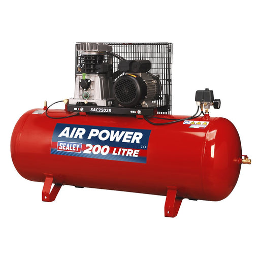 Sealey Air Compressor 200L Belt Drive 3hp with Cast Cylinders SAC2203B Sealey - Dynamic Drive