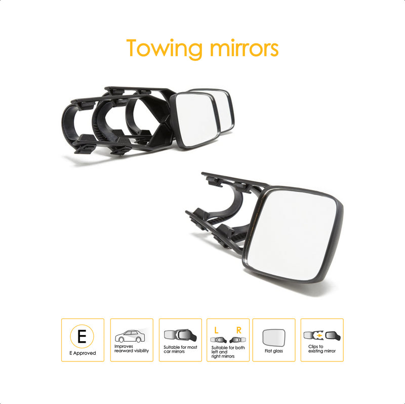 2x Caravan Towing Mirrors Car Van Wing Mirrors Extension Mirror Pair Flat Glass Ring Automotove  - Dynamic Drive
