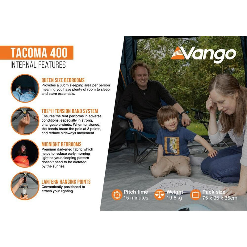 Vango Tacoma 400 Package Tent Deep Blue Vango - Dynamic Drive