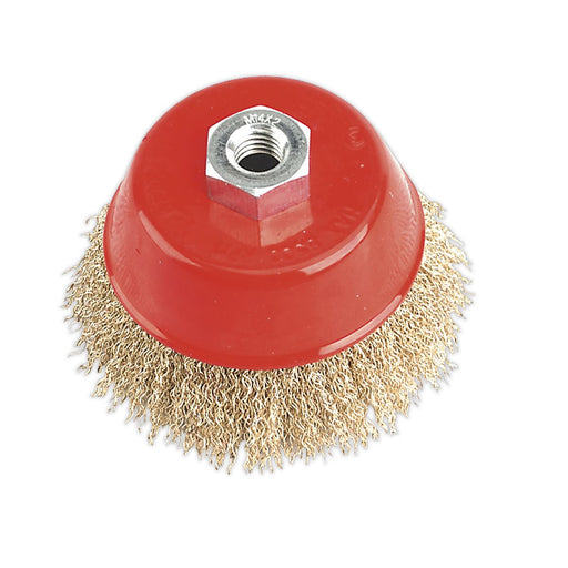 Sealey Brassed Steel Cup Brush 100mm M14 x 2mm CBC100 Sealey  - Dynamic Drive