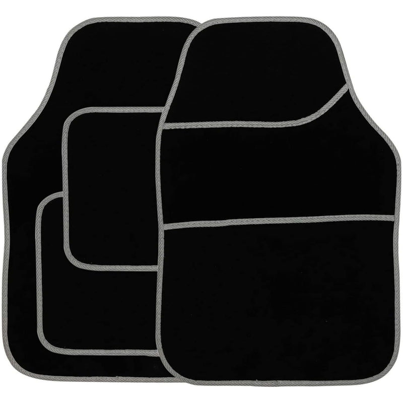Streetwize Standard Universal Mat Set - Velour - Black/Silver Binding - 4 Piece Streetwize  - Dynamic Drive