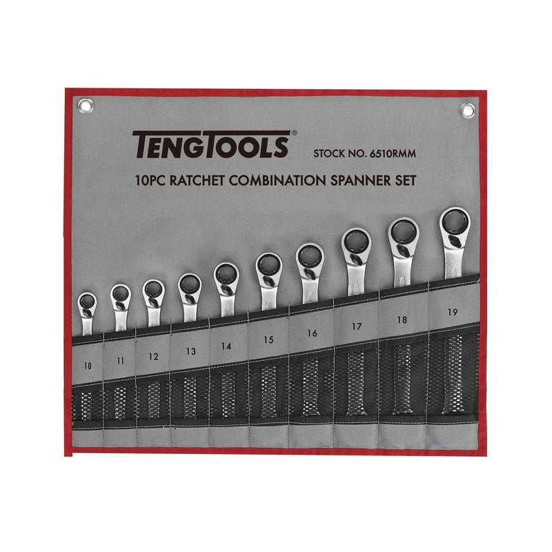 Teng Tools Ratcheting Combination Spanner Set R Tool Roll 10 Pieces Teng Tools - Dynamic Drive