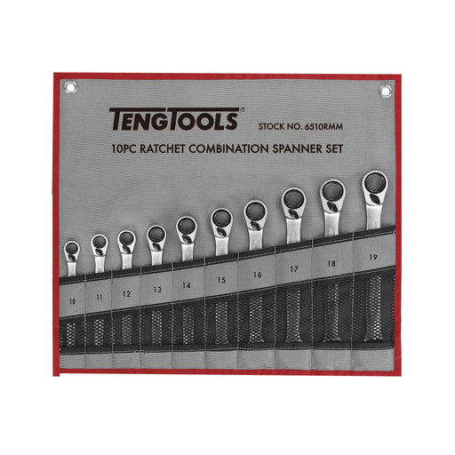 Teng Tools Ratcheting Combination Spanner Set R Tool Roll 10 Pieces Teng Tools - Dynamic Drive