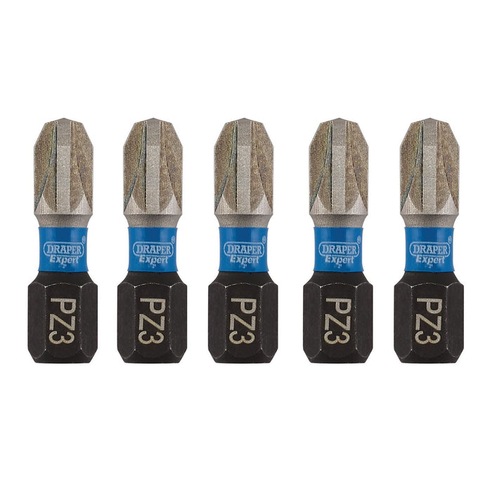 Draper Expert PZ-Type Impact Screwdriver Bits, No.3 x 25mm, 1/4" Hex (Pack of 5) Draper - Dynamic Drive