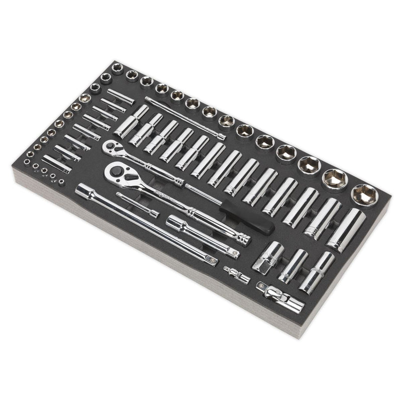 Sealey Tool Tray with Socket Set 62pc 1/4" & 1/2"Sq Drive Metric S01122 Sealey - Dynamic Drive