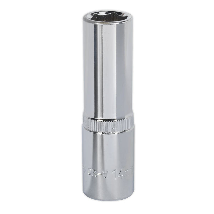 Sealey WallDrive Socket 14mm Deep 1/2"Sq Drive Fully Polished SP1214D Sealey - Dynamic Drive