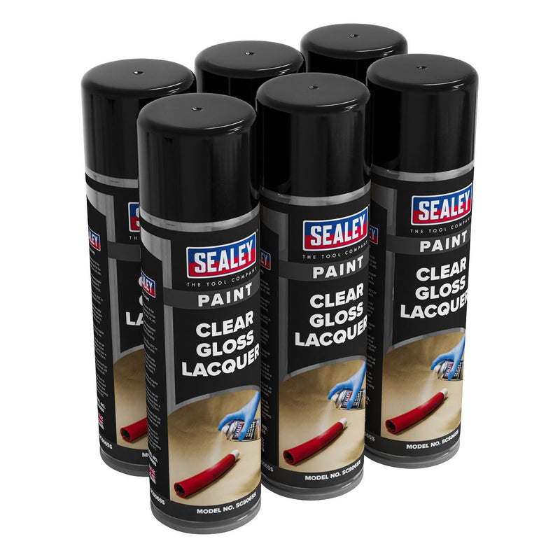 Sealey Gloss Lacquer 500ml, Clear - Pack of 6 SCS065 Sealey - Dynamic Drive