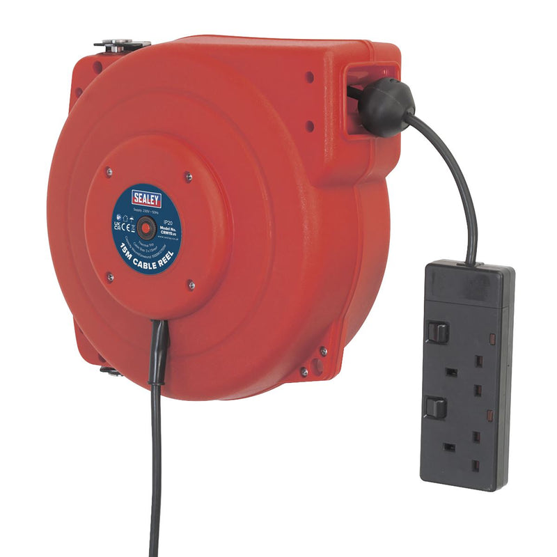 Sealey Cable Reel System Retractable 15m 2 x 230V Socket CRM15 Sealey - Dynamic Drive