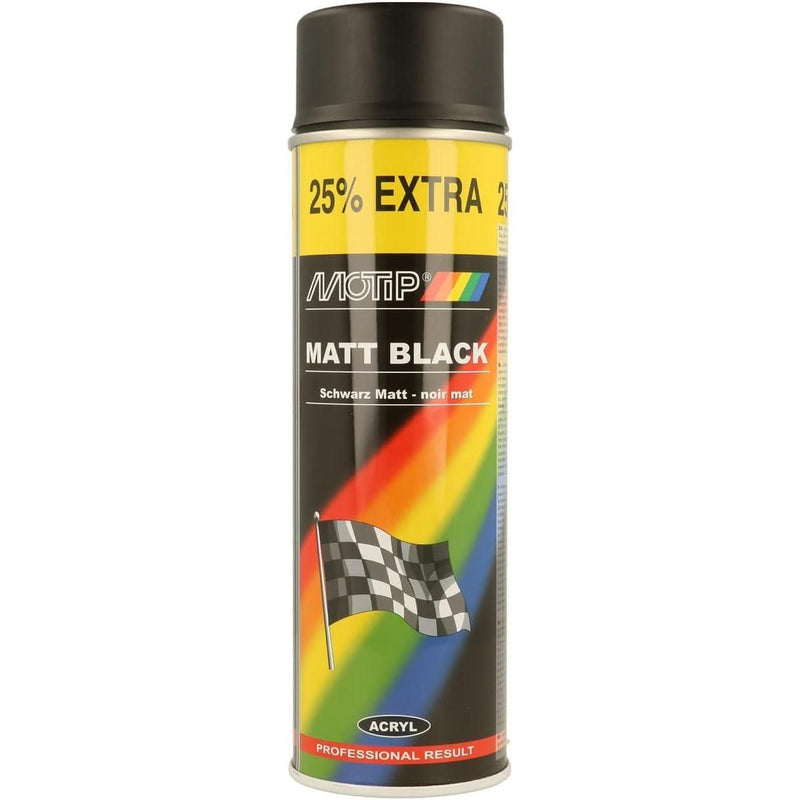 Motip Matt Black Spray Acrylic Paint Metal Wood Glass Plastic Bodywork 500ml Motip  - Dynamic Drive