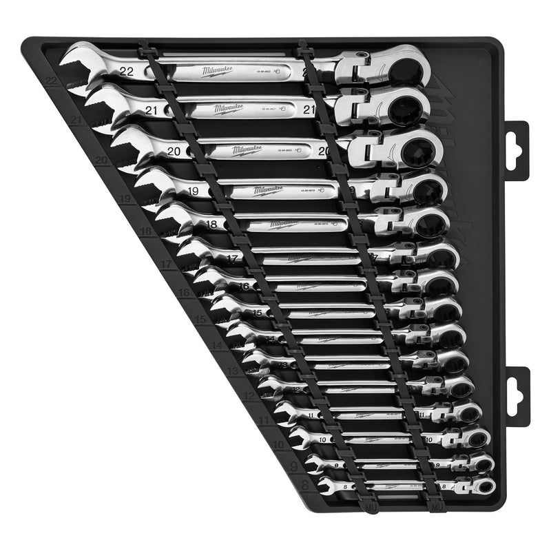 Milwaukee MAX BITE metric flexible head ratcheting combination spanner 15 set Milwaukee - Dynamic Drive