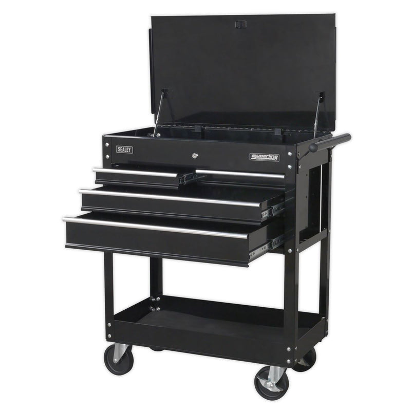 Sealey Heavy-Duty Mobile Tool & Parts Trolley with 4 Drawers & Lockable Top Blac Sealey - Dynamic Drive