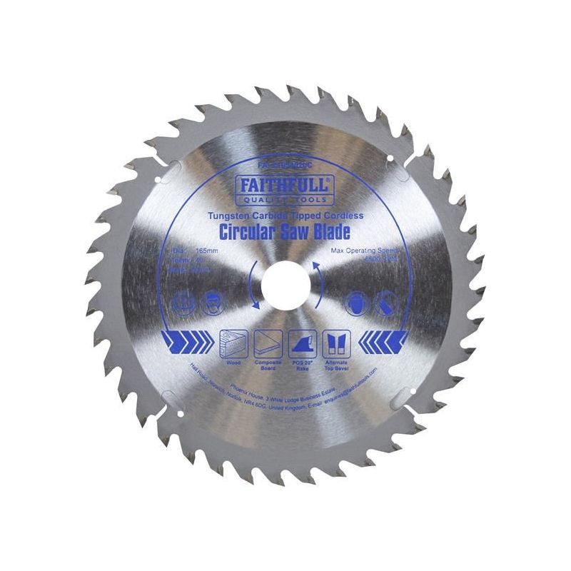 Faithfull TCT Cordless Trimsaw Blade 165 x 20mm x 40T POS Faithfull - Dynamic Drive