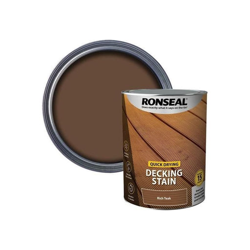 Ronseal Quick Drying Decking Stain Rich Teak 5 litre Ronseal - Dynamic Drive
