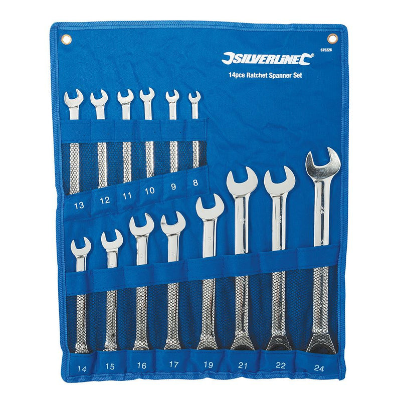 Silverline Fixed Head Ratchet Spanner Set 14pce 8 - 24mm 675226 Silverline  - Dynamic Drive
