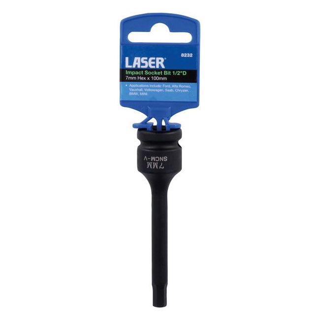 Laser Impact Socket Bit 1/2"D 7mm 8232 Laser - Dynamic Drive
