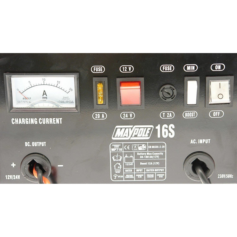 New Maypole MP716 12A Metal Battery Charger 12/24V Fast/Boost Mode Robust Steel Maypole  - Dynamic Drive
