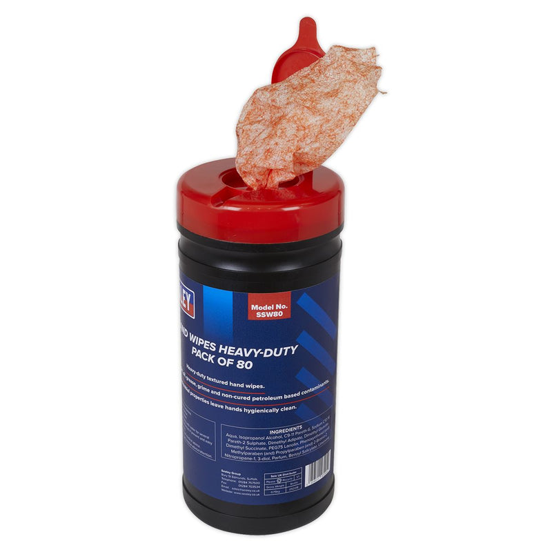 Sealey Hand Wipes Heavy-Duty Pack of 80 SSW80 Sealey - Dynamic Drive