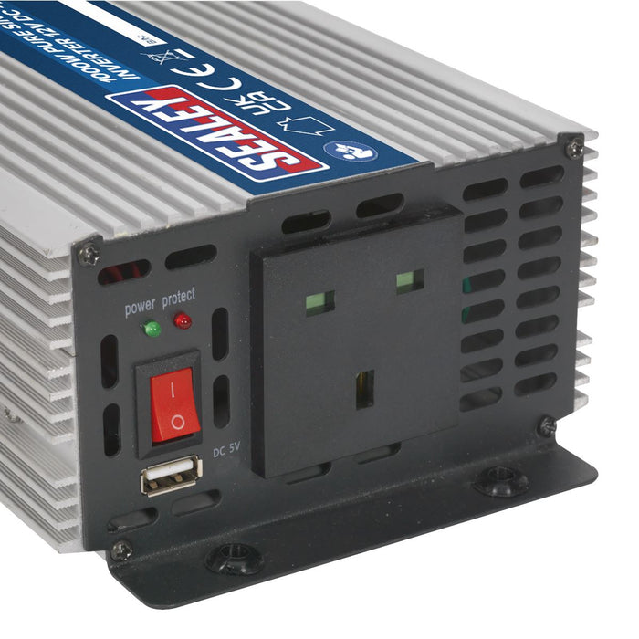 Sealey Power Inverter Pure Sine Wave 1000W 12V DC 230V ~ 50Hz PSI1000 Sealey - Dynamic Drive