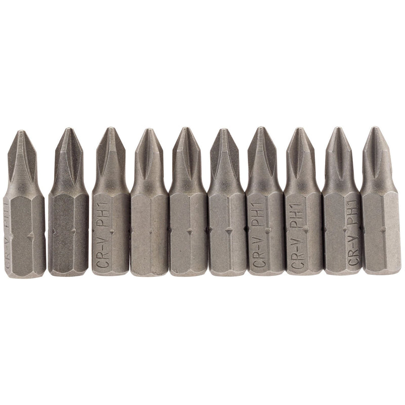 Draper Cross Slot Insert Bit, 1/4" Hex, 25mm Long, No.1 (Pack of 10) 64060 Draper - Dynamic Drive