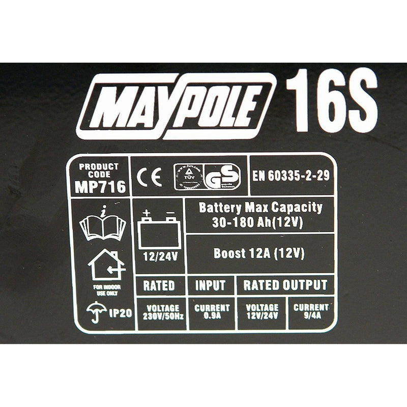 New Maypole MP716 12A Metal Battery Charger 12/24V Fast/Boost Mode Robust Steel Maypole  - Dynamic Drive