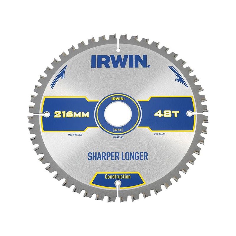 Irwin® Construction Mitre Circular Saw Blade 216 x 30mm x 48T ATB/Neg IRWIN® - Dynamic Drive