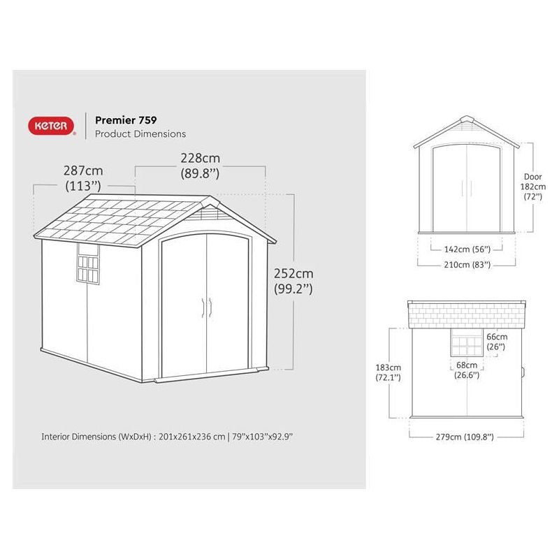 Keter Premier Shed Grey 7.5 x 9ft Keter - Dynamic Drive