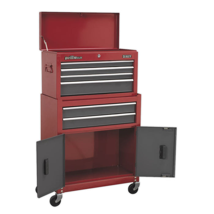 Sealey Topchest & Rollcab Combo 6 Drawer - Red/Grey AP2200BB Sealey  - Dynamic Drive
