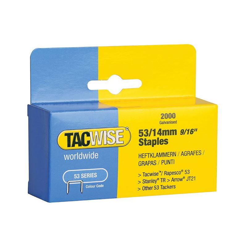 Tacwise 53 Light-Duty Staples 14mm (Type JT21 A) (Pack 2000) Tacwise - Dynamic Drive