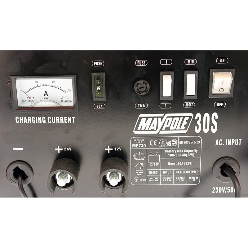 Maypole Heavy Duty Steel 20 Amp 12V/24V Car Van Tractor Battery Charger Mp730 Town Tools - Dynamic Drive
