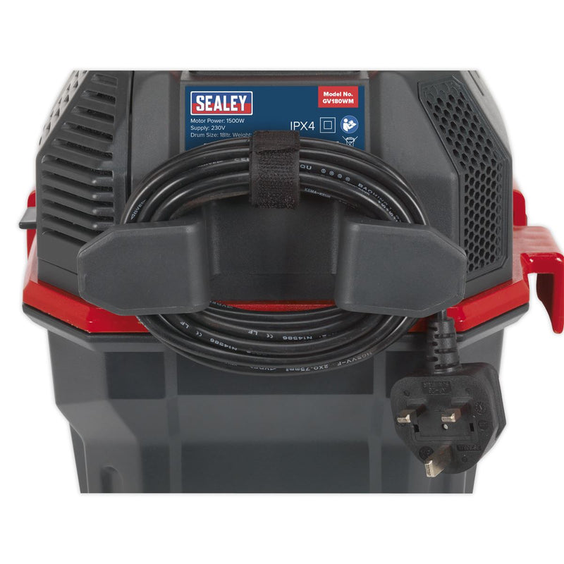 Sealey Garage Vacuum 1500W with Remote Control Wall Mounting GV180WM Sealey - Dynamic Drive