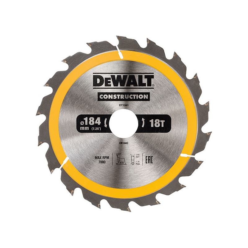 Dewalt Power Tools Portable Construction Circular Saw Blade 184 x 30mm x 18T DeWALT Power Tools - Dynamic Drive