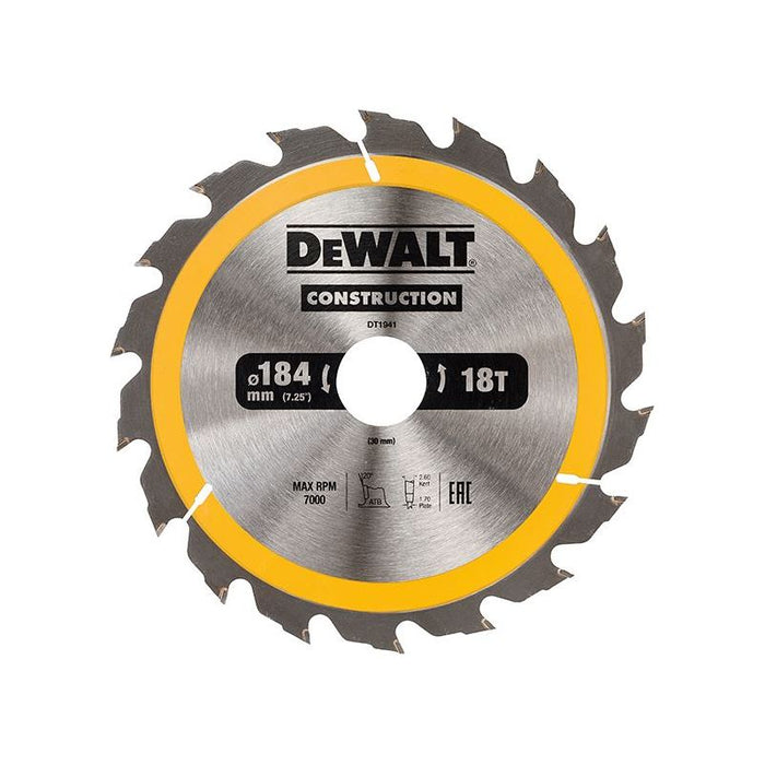 Dewalt Power Tools Portable Construction Circular Saw Blade 184 x 30mm x 18T DeWALT Power Tools - Dynamic Drive