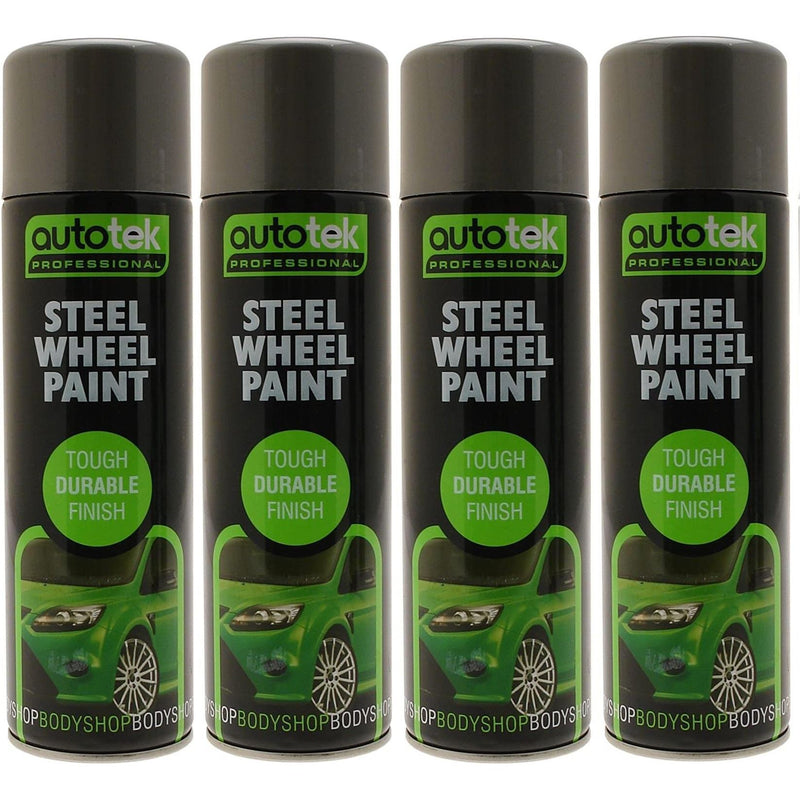 4x AUTOTEK SILVER STEEL Wheel Paint 500ml Spray Paint High Coverage Autotek  - Dynamic Drive
