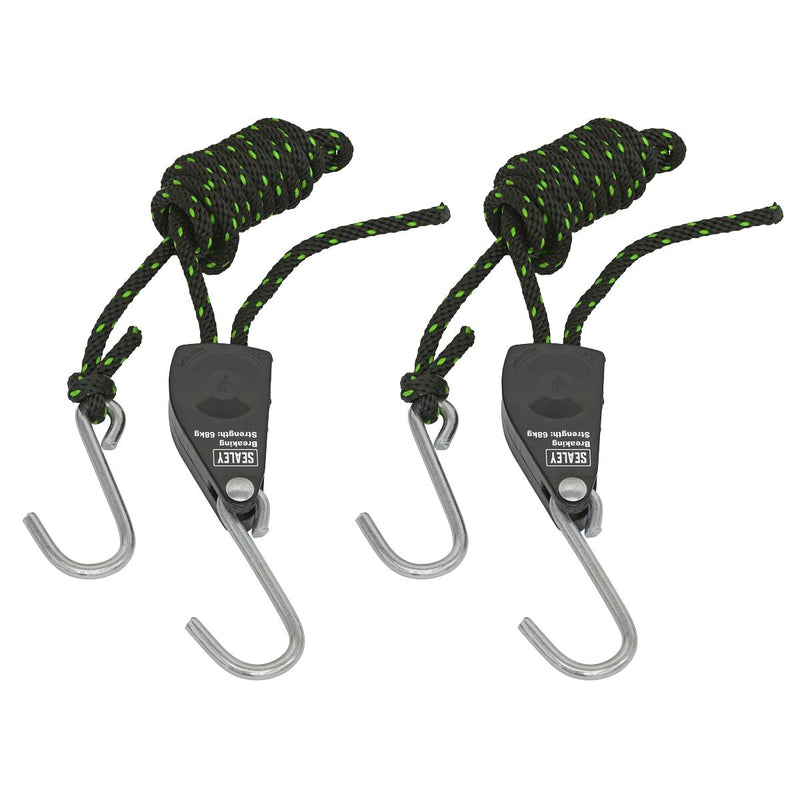 Sealey Parts Hanger/Tie Down Ratchet with S-Shaped Hooks 2m - Pack of 2 VS0114 Sealey - Dynamic Drive