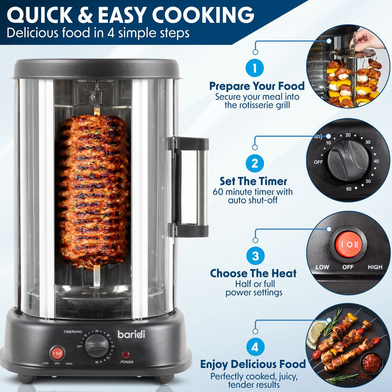 Baridi Vertical 360 Rotisserie Smokeless Grill 21L Capacity DH216 Baridi - Dynamic Drive