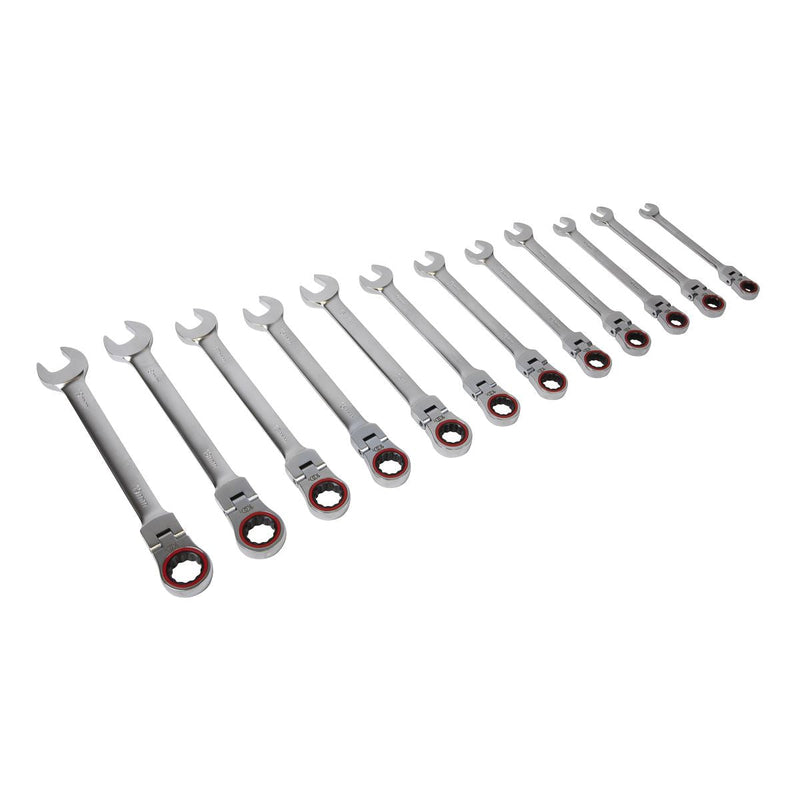 Sealey Flexi-Head Ratchet Combination Spanner Set 12pc Metric Platinum Series Sealey - Dynamic Drive