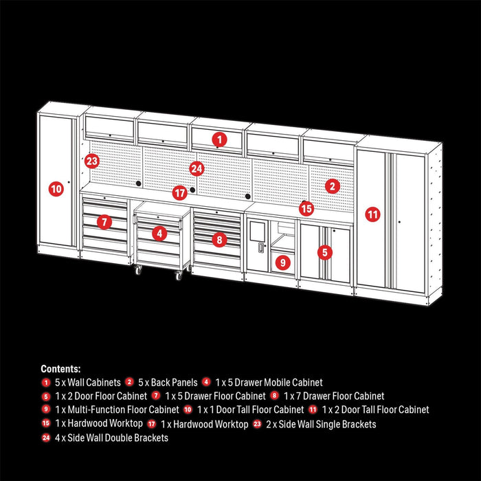 Draper BUNKER Modular Storage Combo with Hardwood Worktop (25 Piece) 04390 Draper - Dynamic Drive