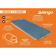Vango Arcadia 7.5 Grande Self inflating Sleep Mat Grande Deep Blue Vango - Dynamic Drive