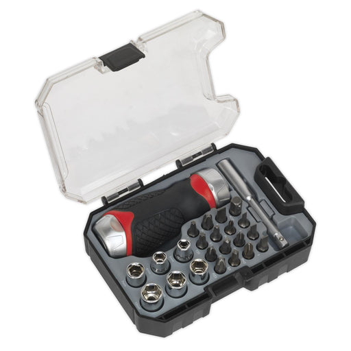 Sealey AK64906 24pc Stubby Fine Tooth Ratchet Screwdriver & Accessory Sealey  - Dynamic Drive