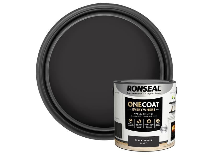 Ronseal One Coat Everywhere Interior Paint Black Pepper Matt 2.5 litre Ronseal - Dynamic Drive